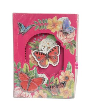 DIARIO INTIMO MARIPOSAS ESTUCHE CON CANDADO FUCSIA COD 2203