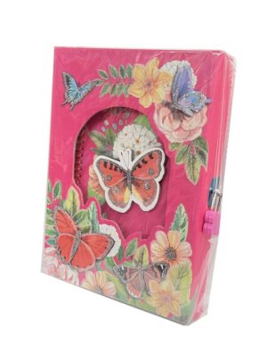 DIARIO INTIMO MARIPOSAS ESTUCHE CON CANDADO FUCSIA COD 2203 - Imagen 2