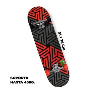 PATINETA SKATE BOARD MADERA ROJO NEGRO COD IK0457 - Imagen 2