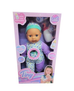 BEBOTE TINY LULI 32CM CON MAMADERA Y SONIDOS VR3 53722 ENTERIZO BLANCO Y LILA