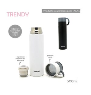 TERMO TRENDY ACERO INOX DOBLE CAPA TAZA 500ML COD16444 NEGRO - Imagen 4