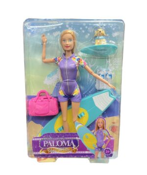 MUÑECA PALOMA SURFISTA 30 CM CON ACCESORIOS COD 7737 VIOLETA