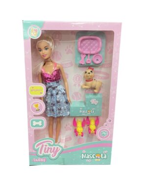 MUÑECA TINY CON MASCOTA Y ACCESORIOS COD 53405 ROSA