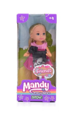 MUÑECA MANDY 11 CM CON MASCOTA PUPPY COD 2682 ROSA
