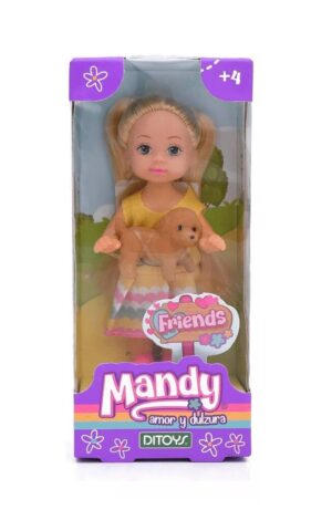 MUÑECA MANDY 11 CM CON MASCOTA PUPPY COD 2682 AMARILLO