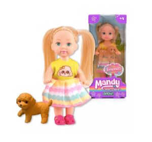 MUÑECA MANDY 11 CM CON MASCOTA PUPPY COD 2682 AMARILLO - Imagen 3