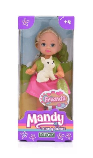 MUÑECA MANDY 11 CM CON MASCOTA PUPPY COD 2682 VERDE