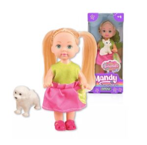 MUÑECA MANDY 11 CM CON MASCOTA PUPPY COD 2682 VERDE - Imagen 3