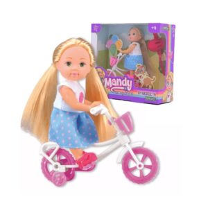 MUÑECA MANDY 11 CM EN BICICLETA CON CASCO COD 2685 - Imagen 3