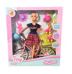 MUÑECA TINY CON BICICLETA  PATINES Y ACCESORIOS COD 53411 AZUL