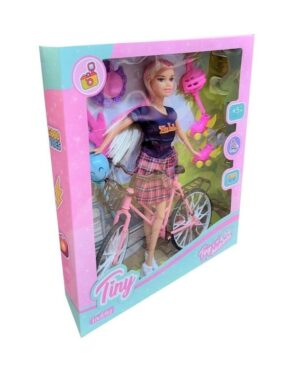 MUÑECA TINY CON BICICLETA  PATINES Y ACCESORIOS COD 53411 AZUL - Imagen 3