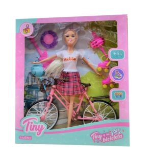 MUÑECA TINY CON BICICLETA  PATINES Y ACCESORIOS COD 53411 BLANCO