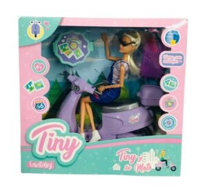 MUNECA TINY CON LENTES Y SU MOTO FASHION COD 54459 AZUL