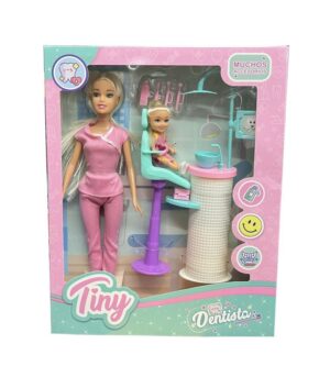 MUÑECA TINY DENTISTA CON PACIENTE Y ACCESORIOS COD 54462 ROSA