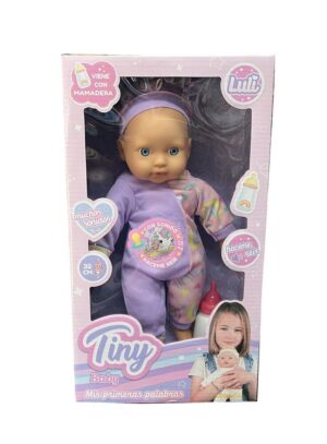 BEBOTE TINY LULI 32 CM CON SONIDO Y MAMADERA COD 53722 LILA