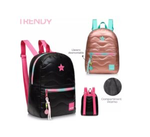 MOCHILA TRENDY METALIZADA URBANA ESCOLAR COD 17626 NEGRO - Imagen 4