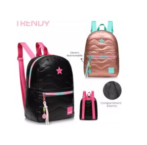 MOCHILA TRENDY METALIZADA URBANA ESCOLAR COD 17626 ROSA - Imagen 3