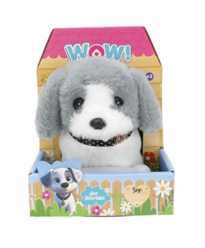 PELUCHE PERRO INTERACTIVO WOW CON HUESO COD IK0692 GRIS BLANCO