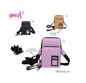 CARTERA BANDOLERA PORTA CELULAR DOBLE MUAA COD 28369 LILA - Imagen 3