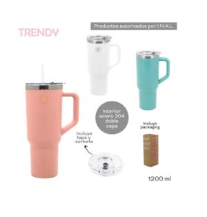 VASO TERMICO TRENDY 1200 ML CON TAPA Y MANIJA COD 18482 BLANCO - Imagen 4