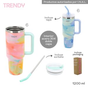 VASO TERMICO TRENDY 1200 ML MANIJA Y SORBETE COD 18458 AQUA - Imagen 5