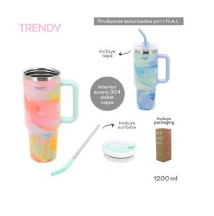 VASO TERMICO TRENDY 1200 ML MANIJA Y SORBETE COD 18458 ROSA - Imagen 5