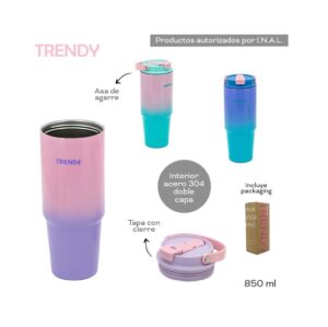 VASO TERMICO TRENDY 850 ML TAPA CON PICO COD 18442 MULTI 3 - Imagen 3