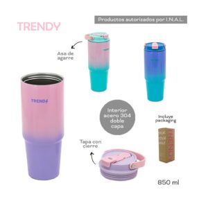 VASO TERMICO TRENDY 850 ML TAPA CON PICO COD 18442 MULTI 2 - Imagen 3