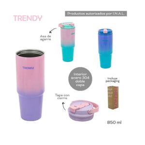 VASO TERMICO TRENDY 850 ML TAPA CON PICO COD 18442 MULTI 1 - Imagen 3