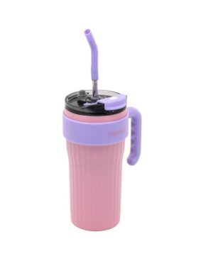 VASO TERMICO TRENDY CON MANIJA Y SORBETE COD 18440 ROSA - Imagen 2