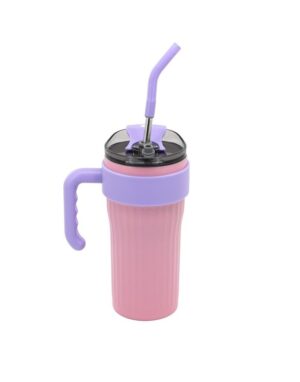 VASO TERMICO TRENDY CON MANIJA Y SORBETE COD 18440 ROSA - Imagen 4