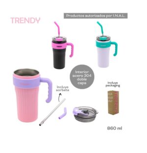 VASO TERMICO TRENDY CON MANIJA Y SORBETE COD 18440 LILAC - Imagen 5