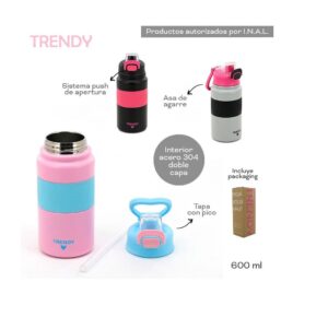 BOTELLA TERMICA TRENDY 600 ML TAPA CON PICO COD 18441 NEGRO - Imagen 3