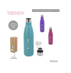 BOTELLA TERMICA TRENDY 500 ML TAPA ROSCA COD 18397 AQUA - Imagen 3