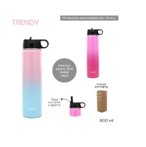 BOTELLA TERMICA TRENDY 800 ML CON PICO COD 12514 ROSA FUCSIA - Imagen 4