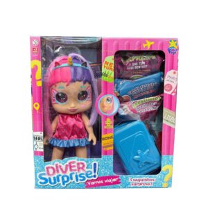 MUÑECA DIVER SURPRISE  VAMOS DE VIAJE COD DIV126 VALIJA CELESTE