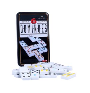 JUEGO DE MESA DOMINO EN LATA 28 FICHAS PUNTOS COLOR COD 56016