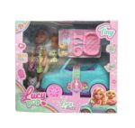 MUÑECA LUCY POP Y SU AUTO DE PASEO CON ACCESORIOS COD 55657 VER