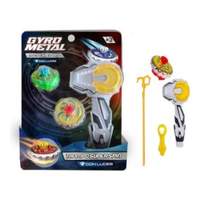 TROMPO GYRO METAL CON LUCES Y LANZADOR COD IK002 AMARILLO - Imagen 3