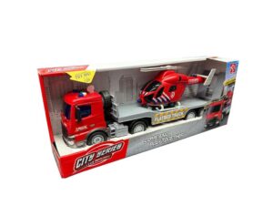 CAMION CON HELICOPTERO CITY SERIES LUZ Y SONIDO COD IK0720 ROJO - Imagen 2