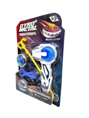 TROMPO GYRO METAL CON LUCES Y LANZADOR COD IK002 AZUL - Imagen 3