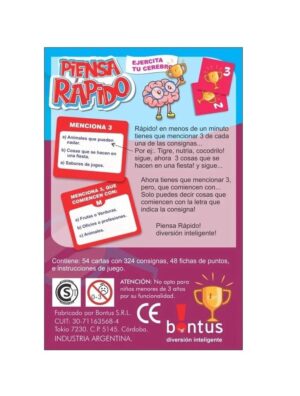 JUEGO DE MESA PIENSA RAPIDO BONTUS COD 554 - Imagen 2