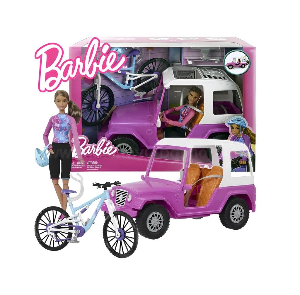 MUNECA BARBIE CON BICICLETA Y JEEP CON ACCESORIOS COD HKB06 - Imagen 5